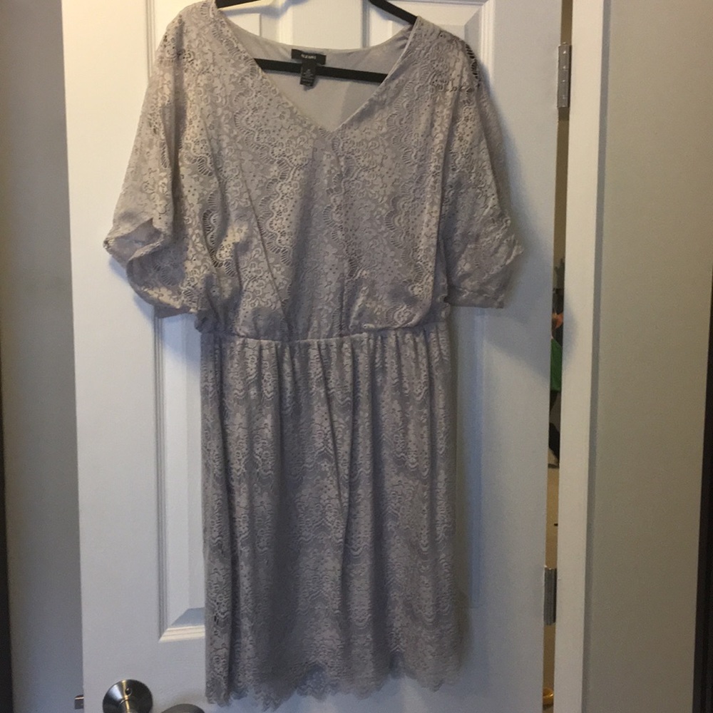 Light gray lace flutter sleeve dress